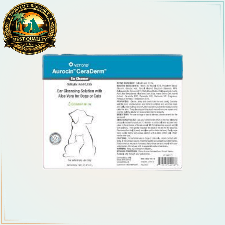Aurocin Ceraderm Ear Cleanser for Dogs & Cats- 8 oz - Calvetsupply