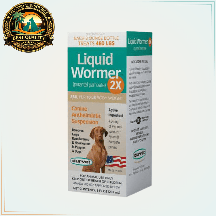 Durvet Liquid Wormer 2X - Pyrantel Pamoate for Dogs 8 fl. oz. - Calvetsupply