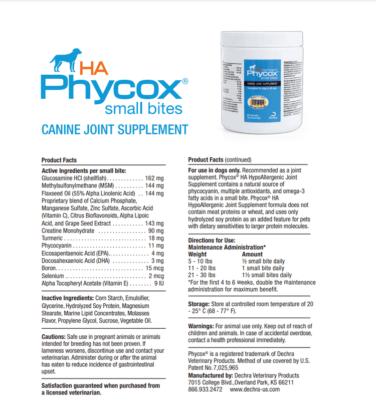 Phycox HA Small Bites Joint Supplement for Dogs 120 Chews - Calvetsupply