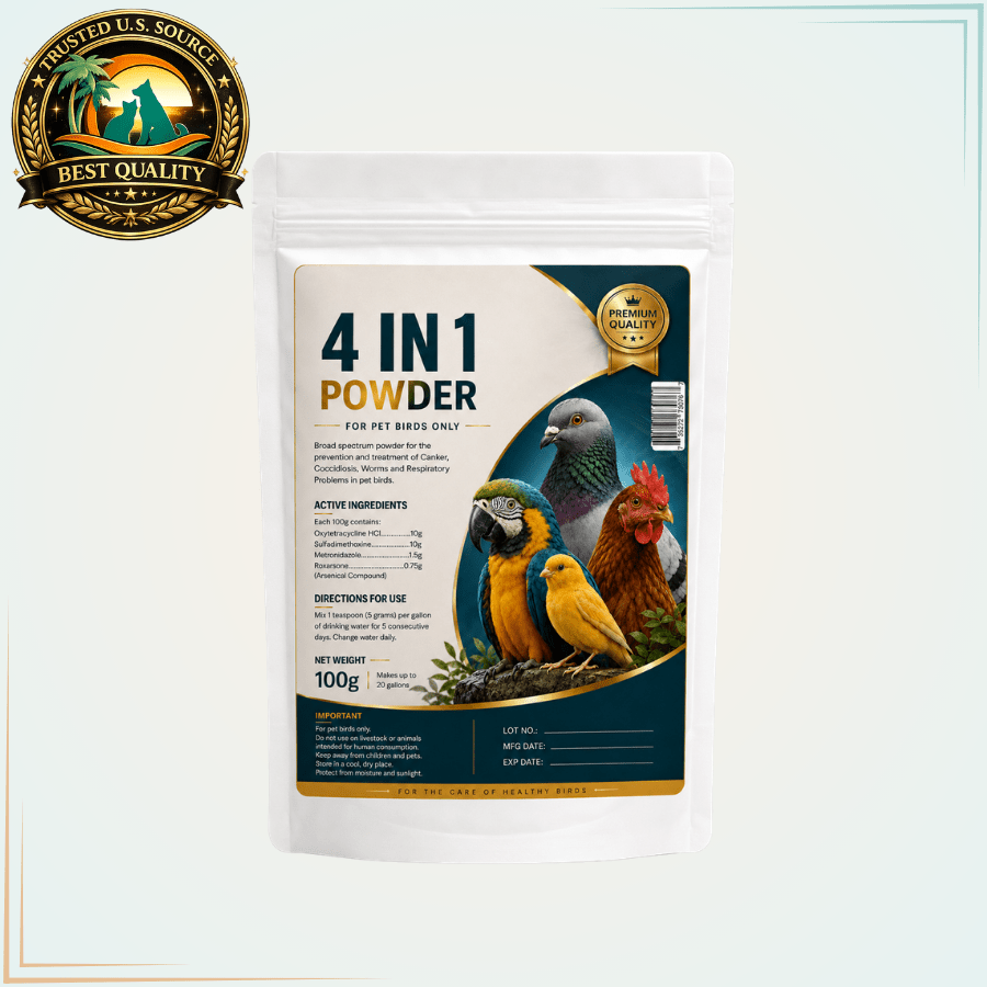 4-in-1 Powder for Pet Birds – Canker, Coccidiosis & Respiratory Support, 100 g - Calvetsupply