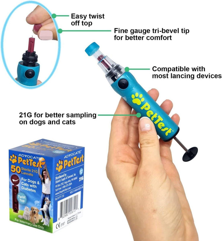 Advocate | PetTest Sterile Twist Top Lancets 21G (50 Lancets) for Dogs and Cats - Calvetsupply