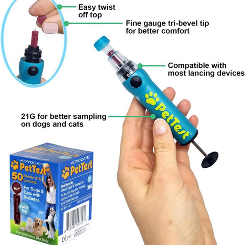 Advocate | PetTest Sterile Twist Top Lancets 21G (50 Lancets) for Dogs and Cats - Calvetsupply