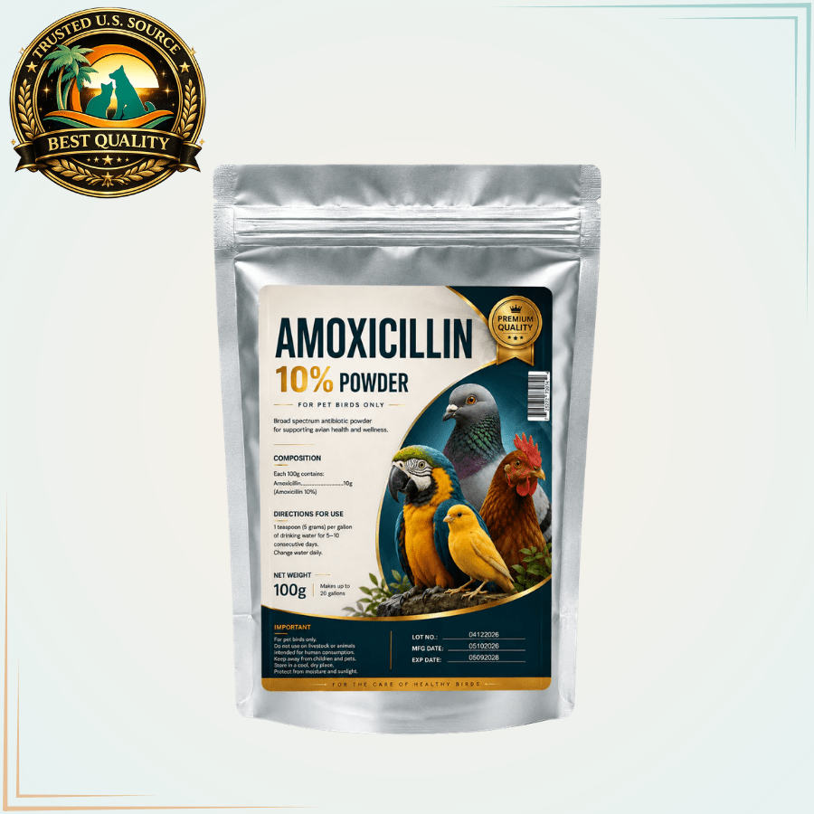 Amoxicillin 10% Powder for Pet Birds – Avian Antibiotic Powder 100g - Calvetsupply