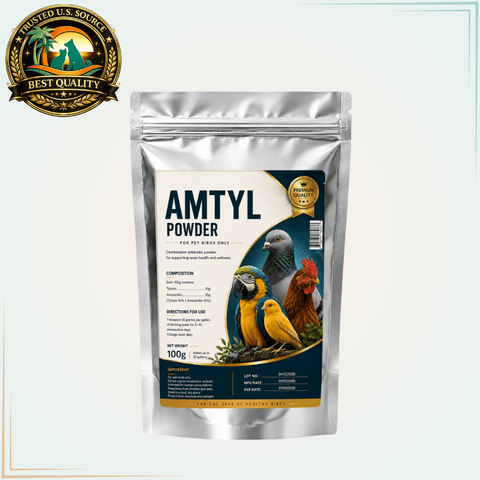 Amtyl Powder for Pet Birds – Tylosin & Amoxicillin Avian Antibiotic Powder 100g - Calvetsupply