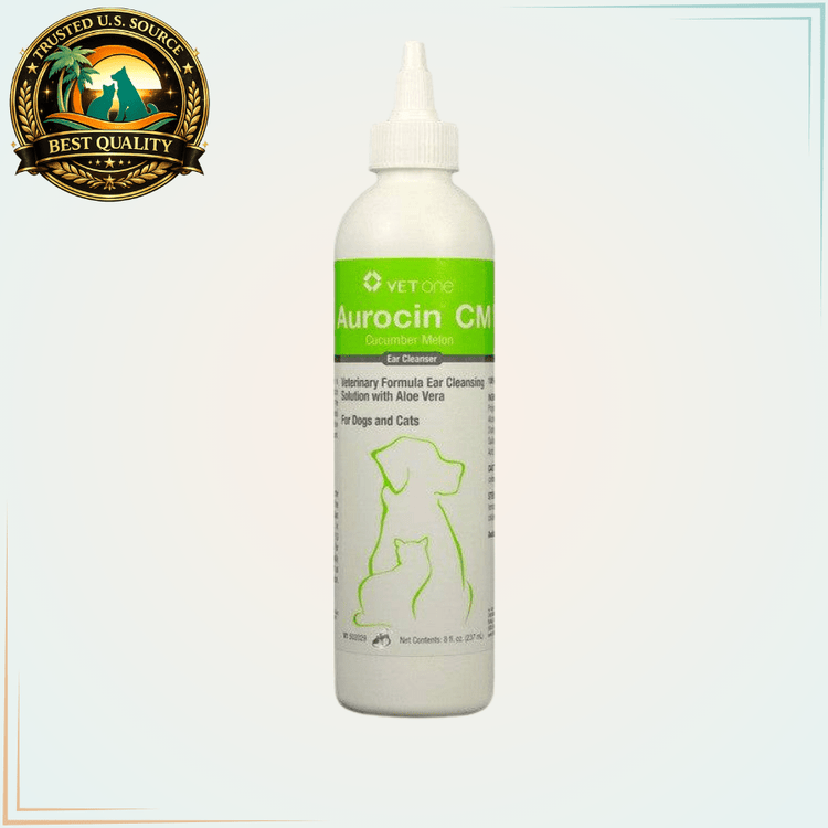 Aurocin CM Ear Cleansing Solution for Dogs & Cats 8 fl. oz. - Calvetsupply