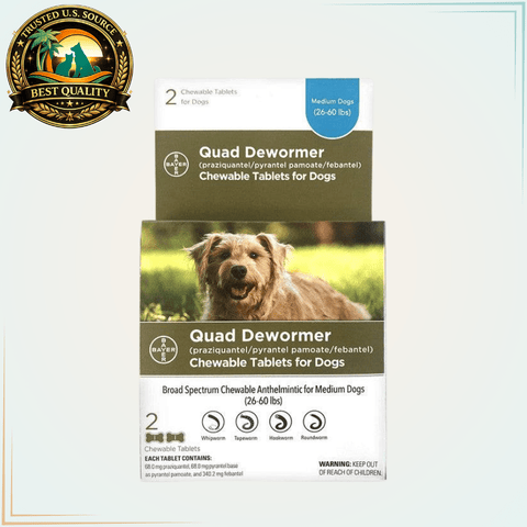 Bayer Quad Dewormer for Medium Dogs 26-60 lb. (2 Chewable Tablets) - Calvetsupply