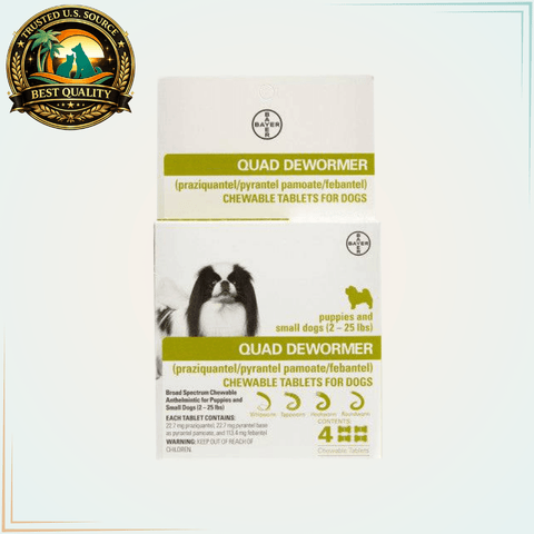 Bayer Quad Dewormer for Small Dogs 2-25 lb. (4 Chewable Tablets) - Calvetsupply