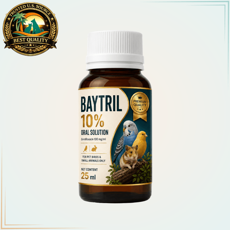 Baytril 10% Oral Solution for Pet Birds & Small Animals – Enrofloxacin 100 mg/mL, 25 mL - Calvetsupply