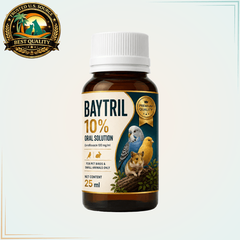 Baytril 10% Oral Solution for Pet Birds & Small Animals – Enrofloxacin 100 mg/mL, 25 mL - Calvetsupply