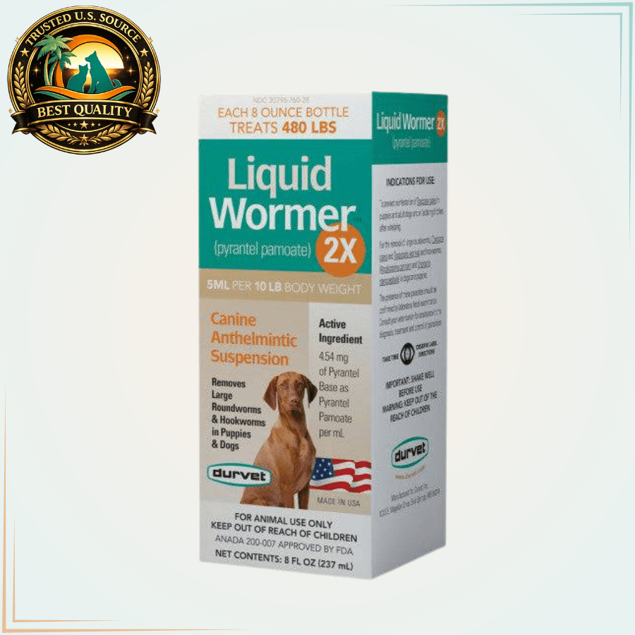 Durvet Liquid Wormer 2X - Pyrantel Pamoate for Dogs 8 fl. oz. - Calvetsupply