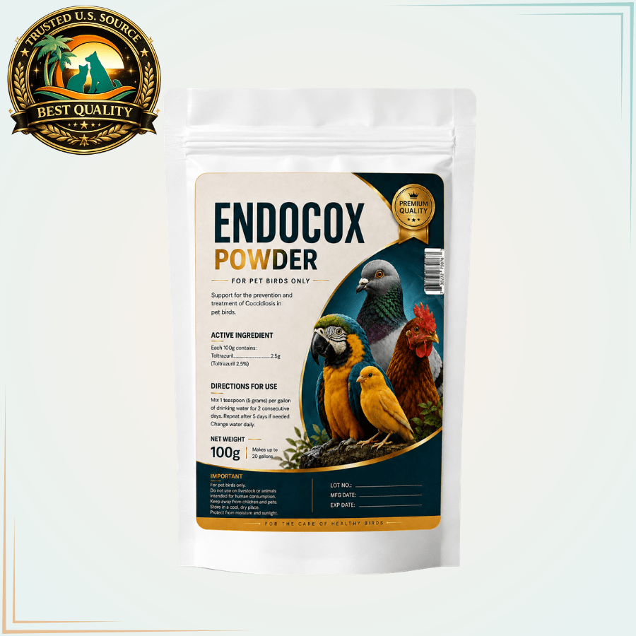Endocox Powder for Pet Birds – Toltrazuril 2.5% for Coccidiosis, 100 g - Calvetsupply