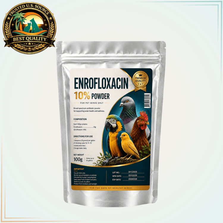 Enrofloxacin 10% Powder for Pet Birds – Avian Antibiotic Powder 100g - Calvetsupply