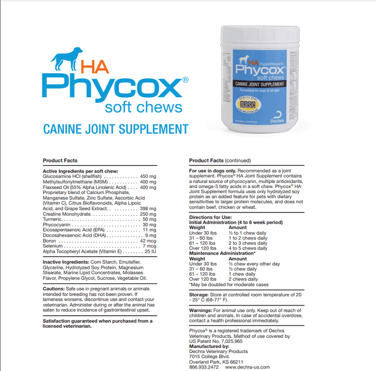Phycox HA Joint Supplement for Dogs 120 Soft Chews - Calvetsupply