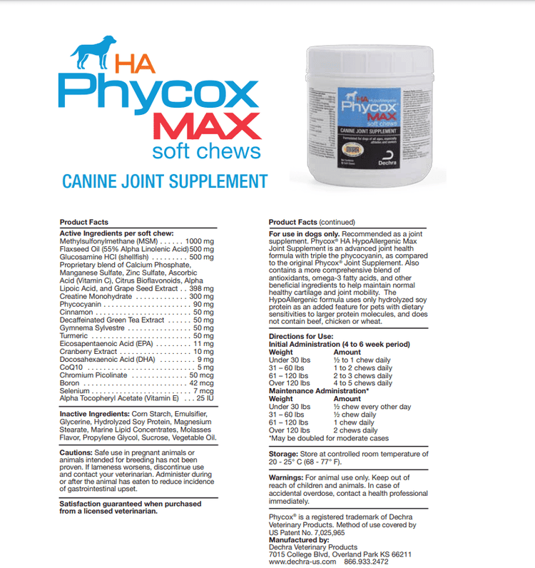 Phycox HA MAX Joint Supplement for Dogs 90 Soft Chews - Calvetsupply