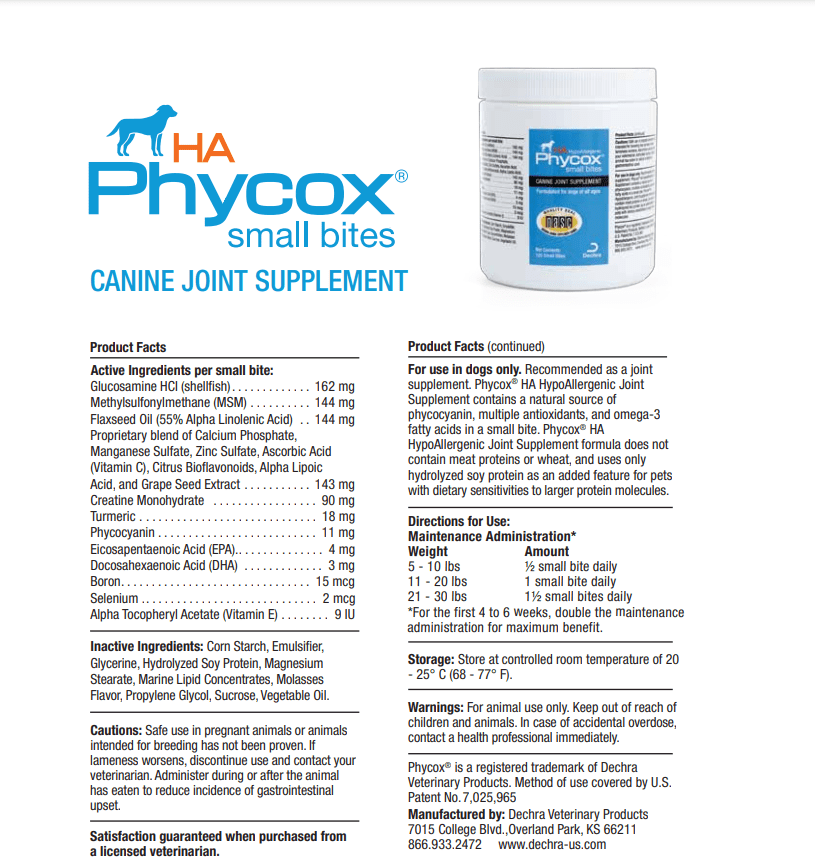 Phycox HA Small Bites Joint Supplement for Dogs 120 Chews - Calvetsupply