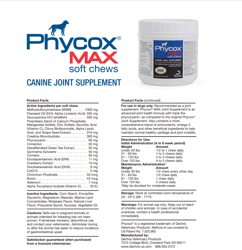 Phycox MAX Joint Supplement Soft Chews for Dogs 90 count - Calvetsupply