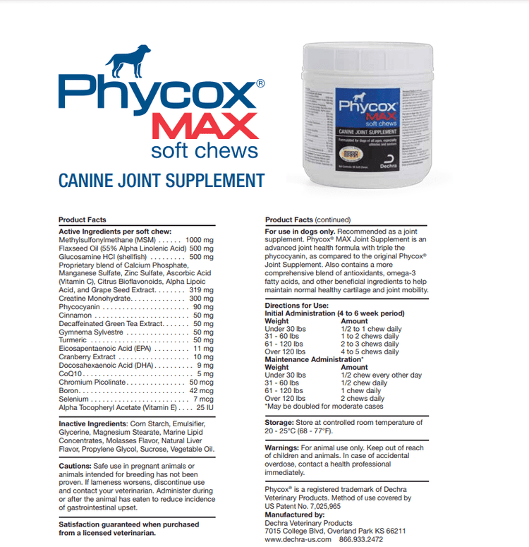 Phycox MAX Joint Supplement Soft Chews for Dogs 90 count - Calvetsupply