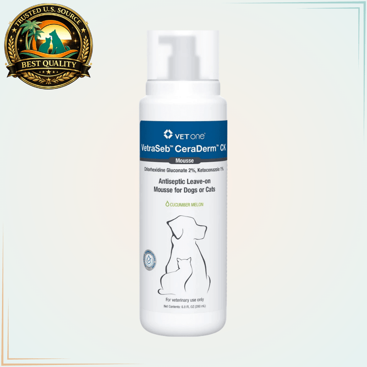 VetraSeb Ceraderm CK Antiseptic Leave-On Mousse - 6.8 oz. - Calvetsupply